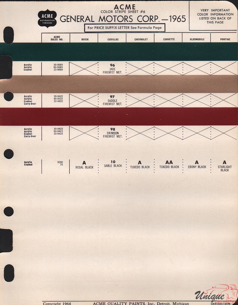 1965 General Motors Paint Charts Acme 6